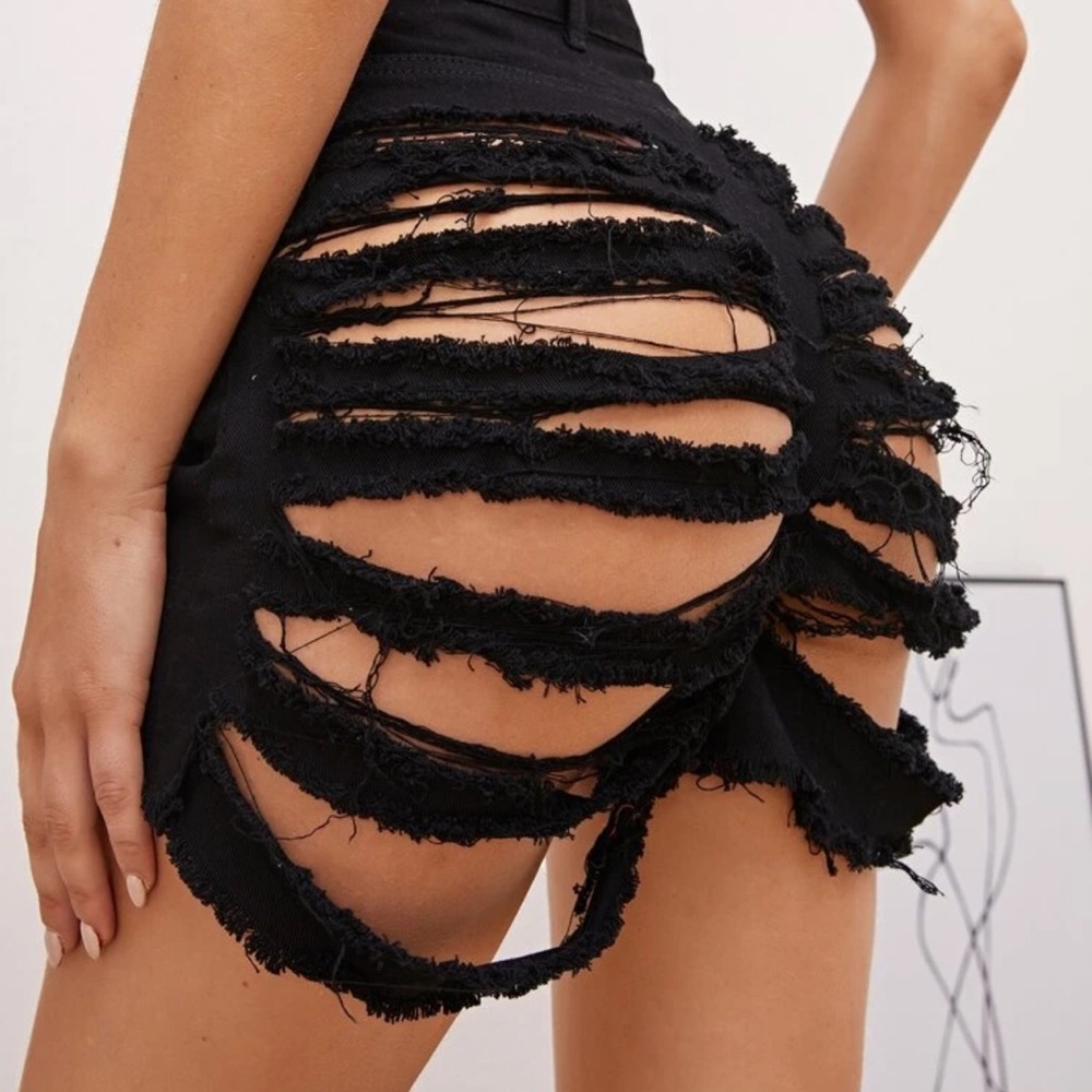 SHEIN High waist ripped denim shorts